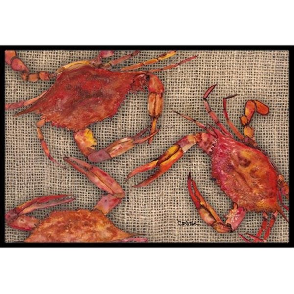 Carolines Treasures Carolines Treasures 8742JMAT 24 x 36 In. Cooked Crabs on Faux Burlap Indoor or Outdoor Mat 8742JMAT